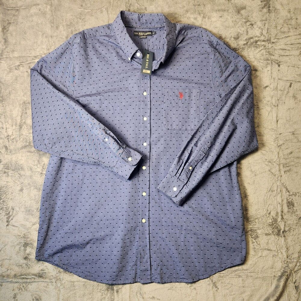 U.S. Polo Assn. Mens‎ [Size] Big & Tall Shirt Blue Geometric Pattern NWT New
